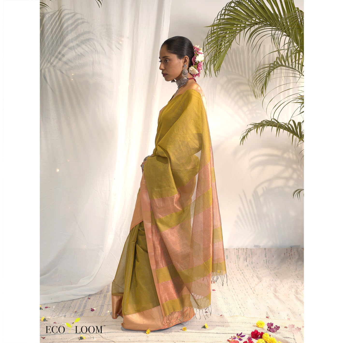 Olive Maheshwari Tissue Silk Ecoloom Saree