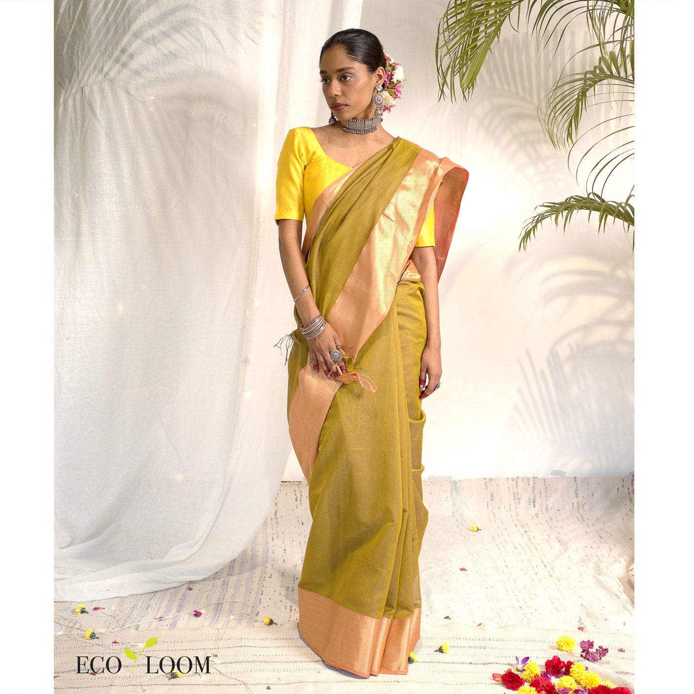 Olive Maheshwari Tissue Silk Ecoloom Saree