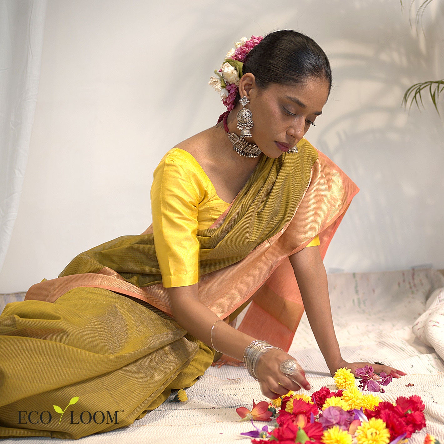 Olive Maheshwari Tissue Silk Ecoloom Saree