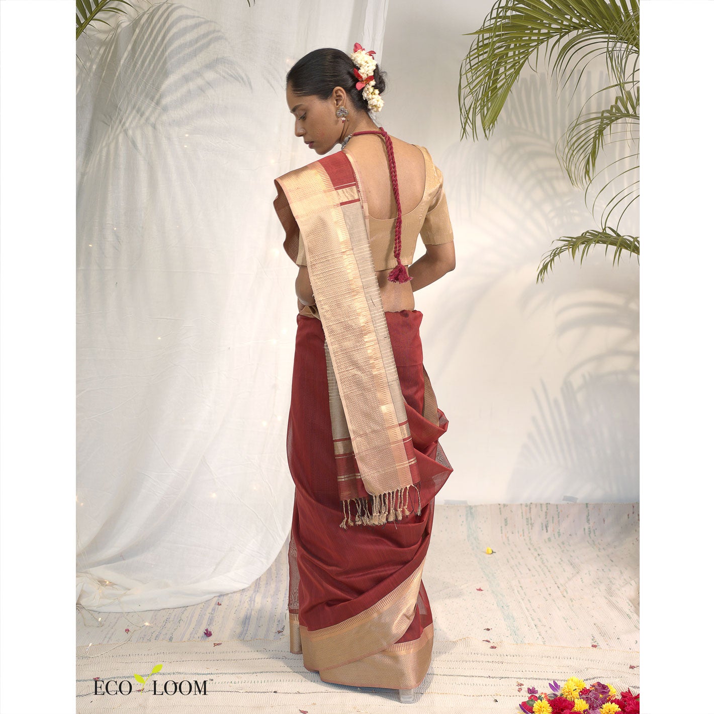 Rust Ecoloom Cotton Silk Saree