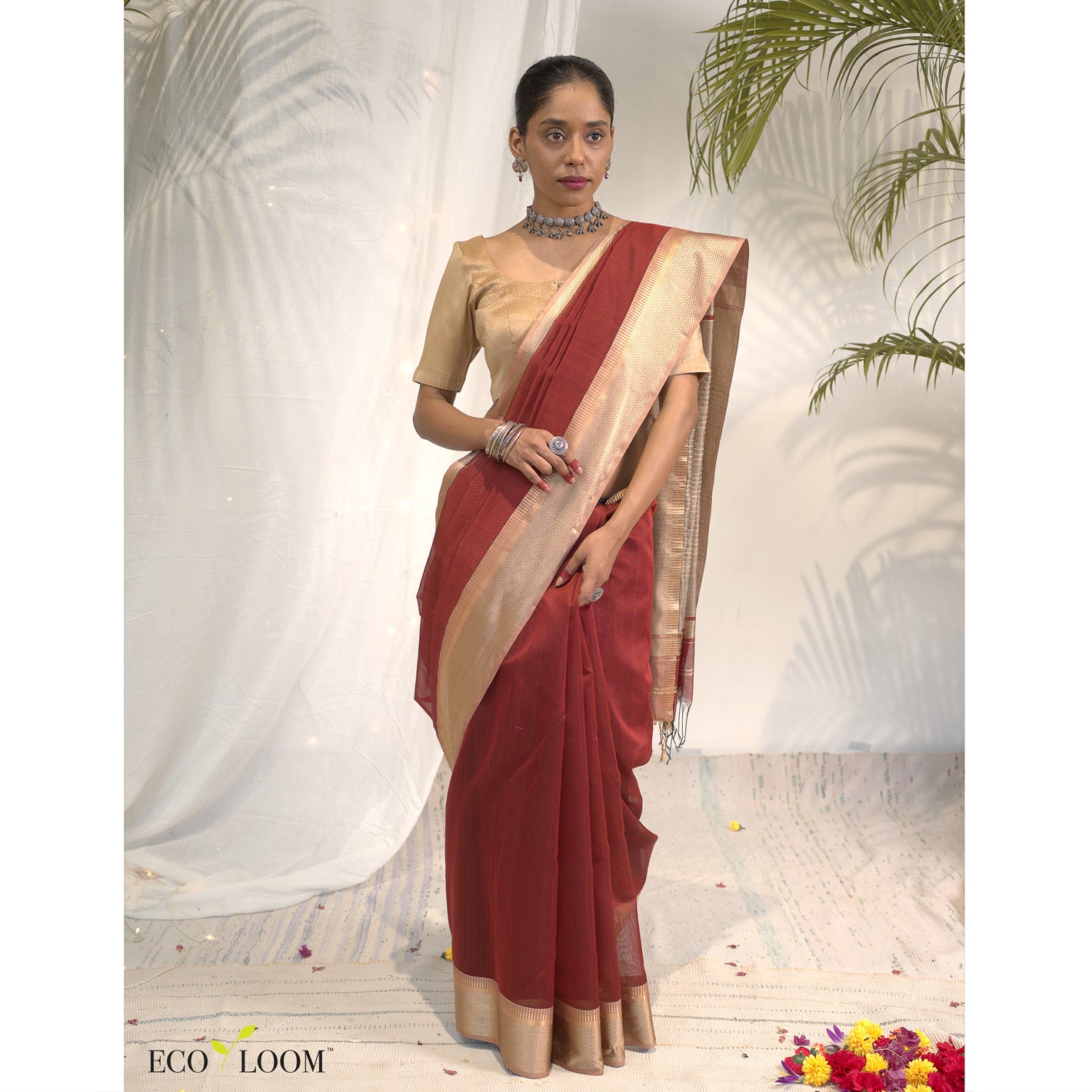 Rust Ecoloom Cotton Silk Saree