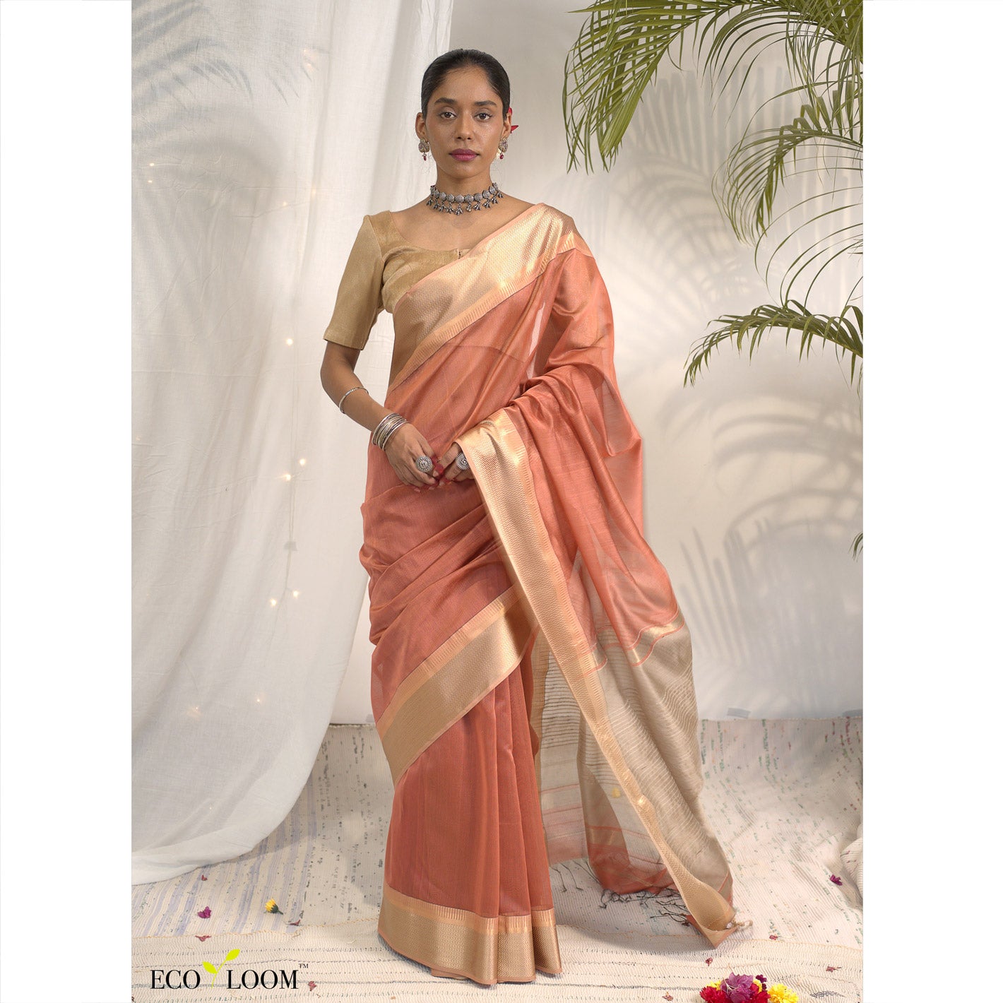 Nutmeg Ecoloom Maheshwari Silk Handloom Saree