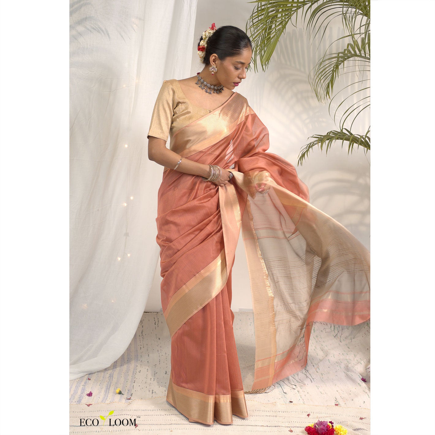 Nutmeg Ecoloom Maheshwari Silk Handloom Saree