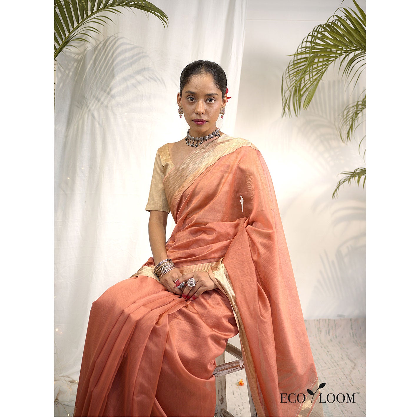 Nutmeg Ecoloom Maheshwari Silk Handloom Saree