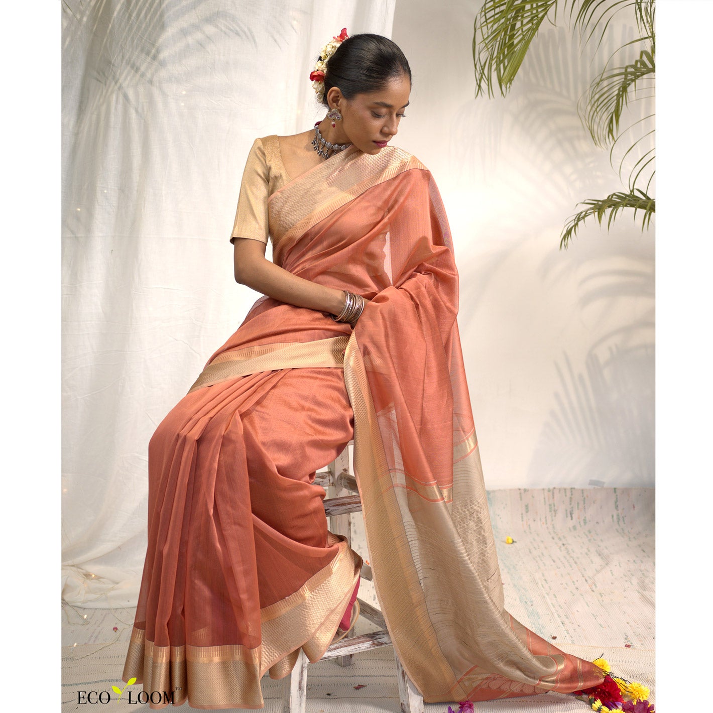 Nutmeg Ecoloom Maheshwari Silk Handloom Saree