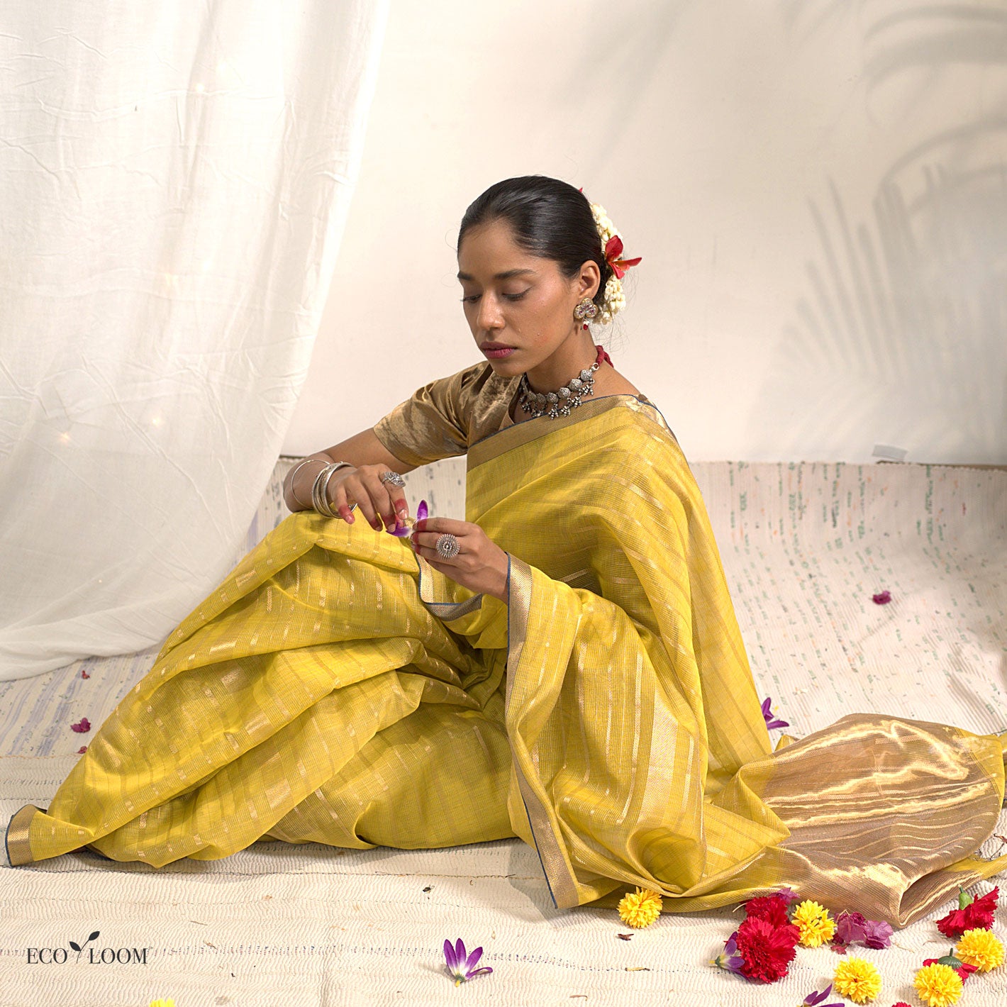 Peridot Maheshwari Silk Tissue Saree