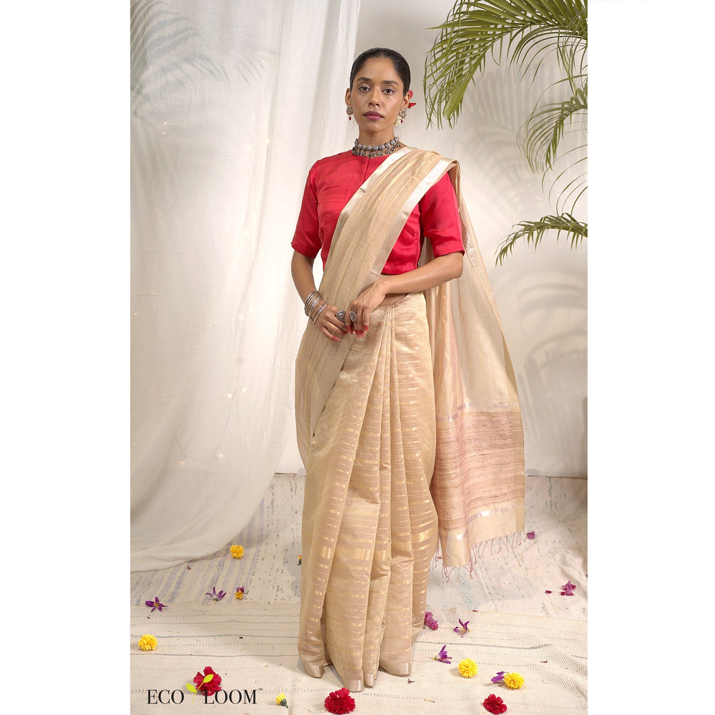 Licorice Ecoloom Maheshwari Silk Handloom Saree