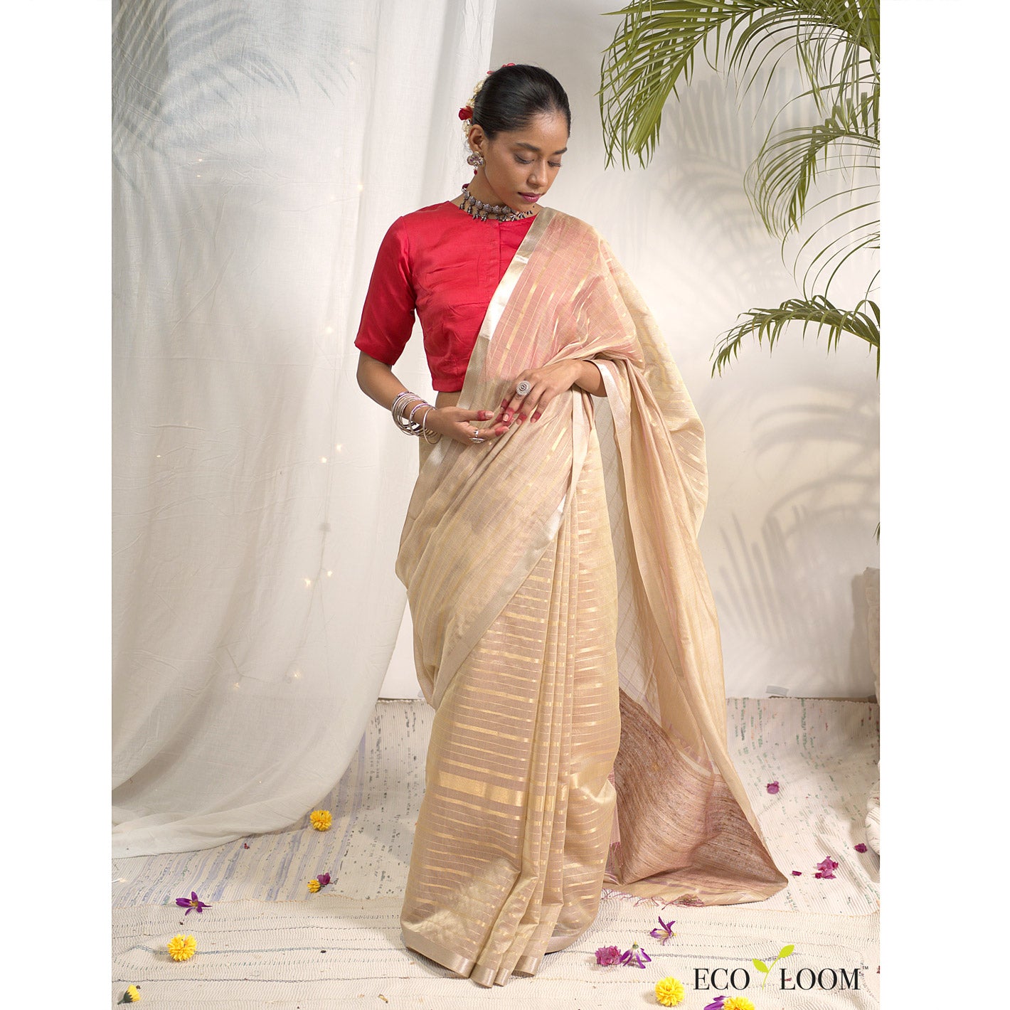 Licorice Ecoloom Maheshwari Silk Handloom Saree