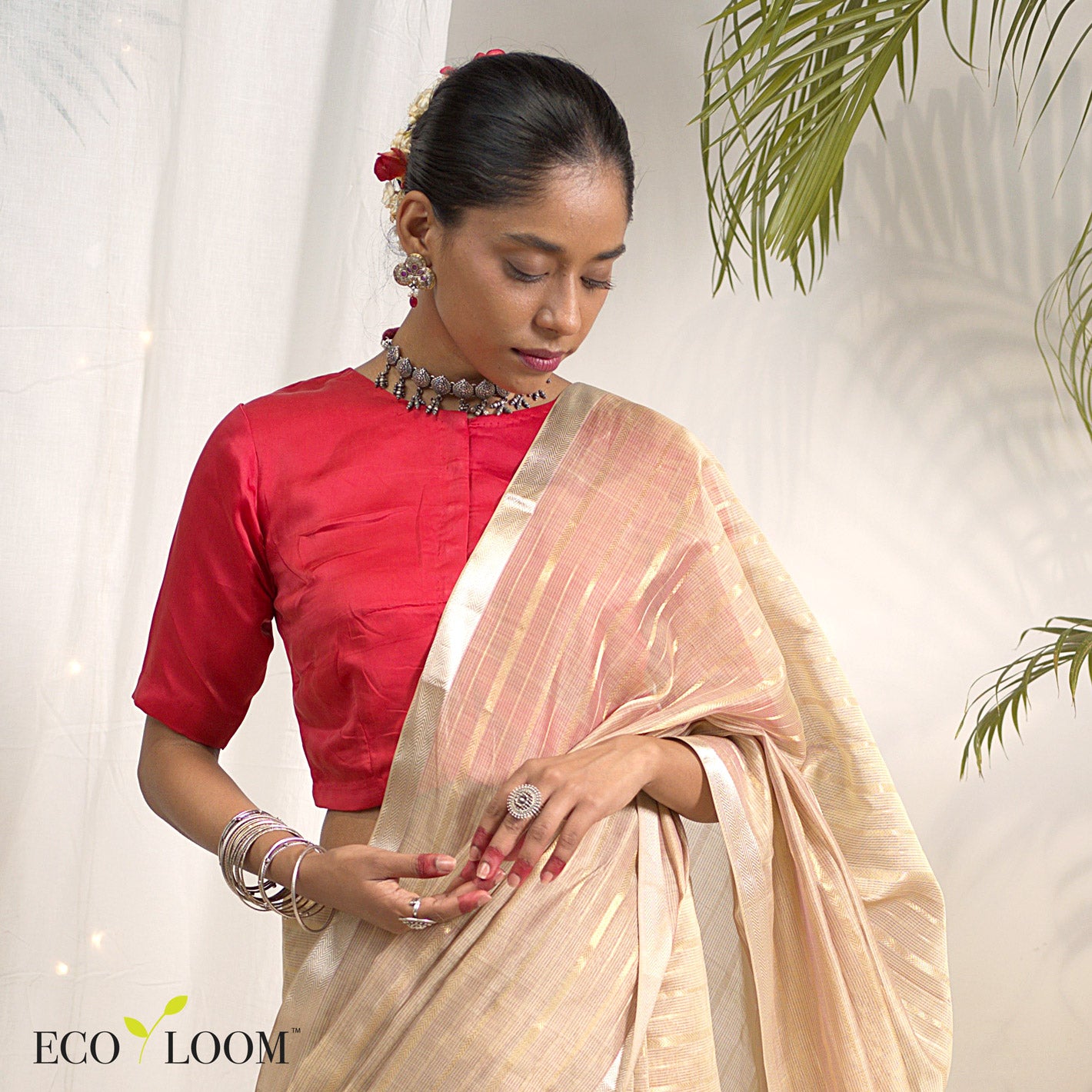 Licorice Ecoloom Maheshwari Silk Handloom Saree