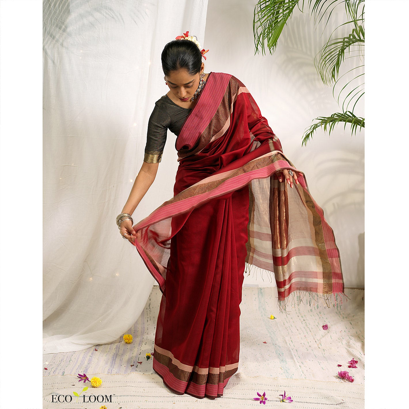 Raavi Cotton Silk Handloom Saree in Maroon