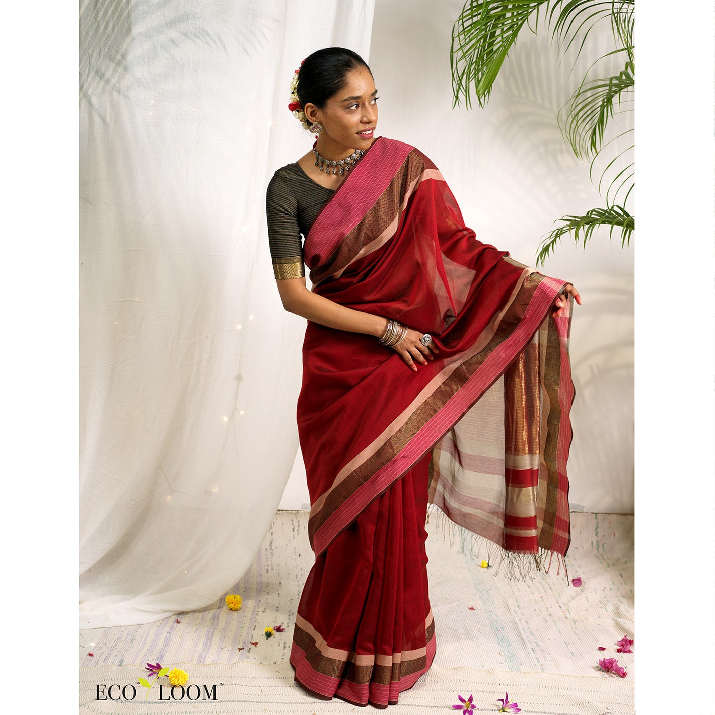 Raavi Cotton Silk Handloom Saree in Maroon
