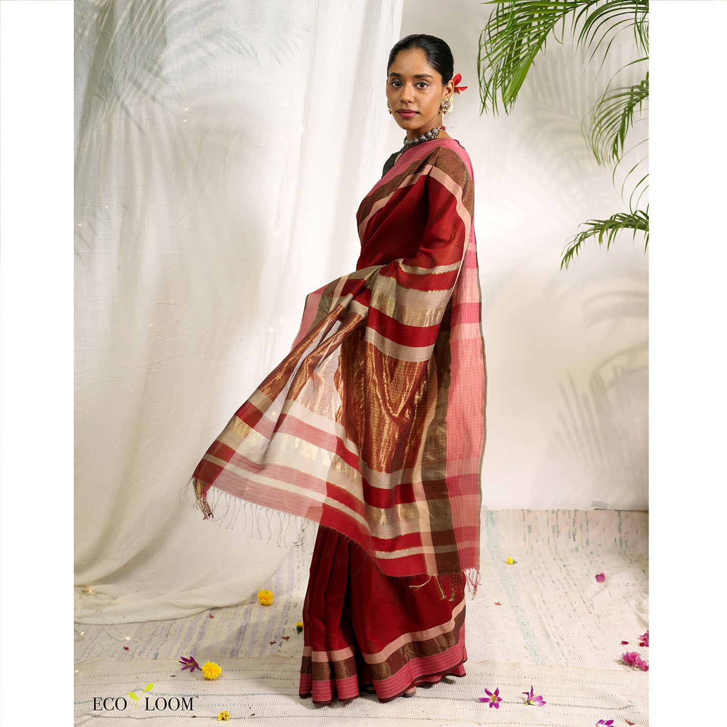 Raavi Cotton Silk Handloom Saree in Maroon