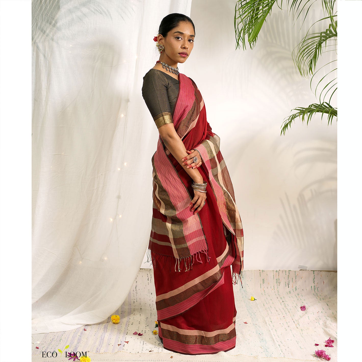 Raavi Cotton Silk Handloom Saree in Maroon