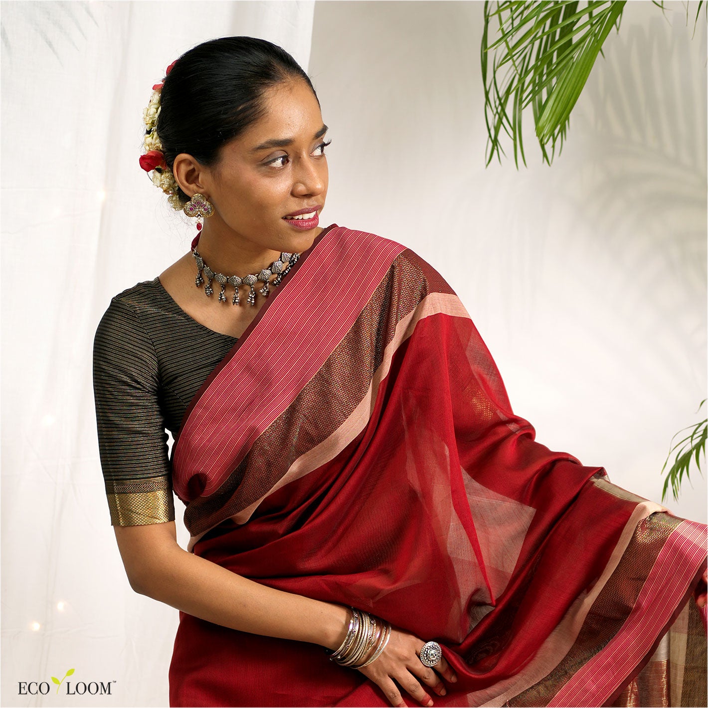 Raavi Cotton Silk Handloom Saree in Maroon