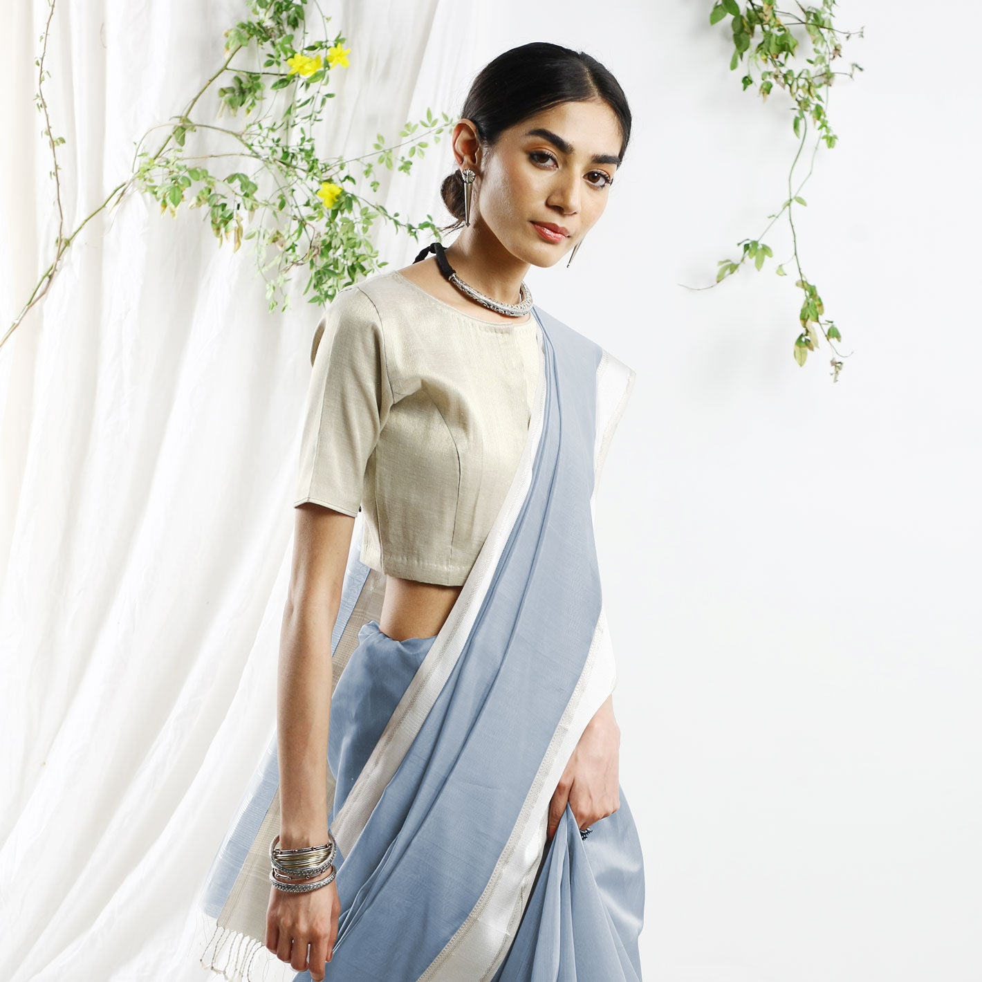 Sreeya Silk Cotton Ecoloom Saree In Flint Grey