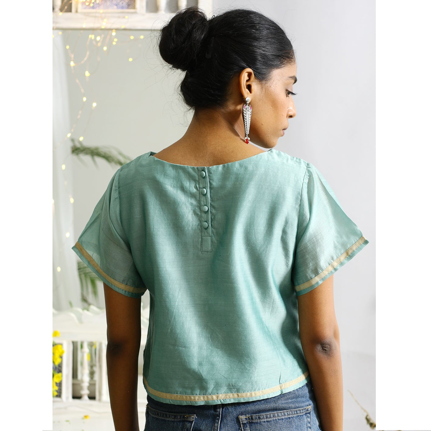 Juniper Ecoloom Cotton Silk Crop Top in Jade Green