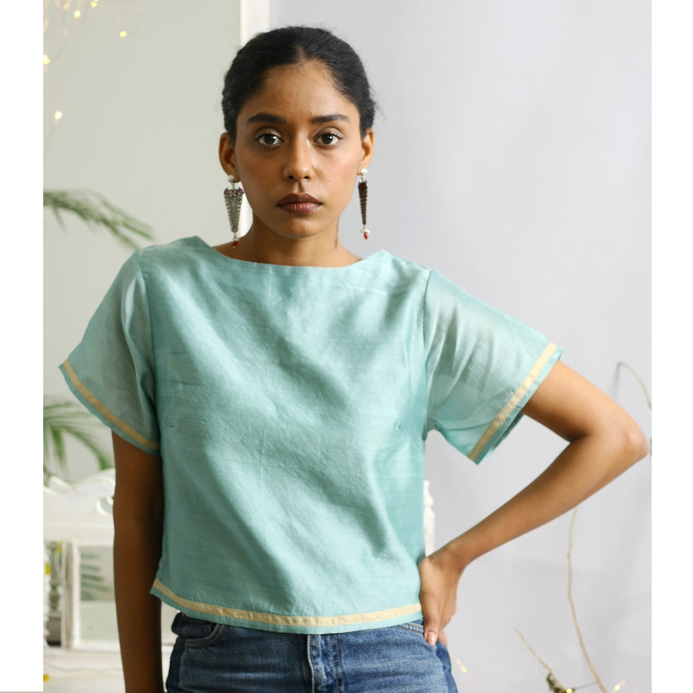 Juniper Ecoloom Cotton Silk Crop Top in Jade Green