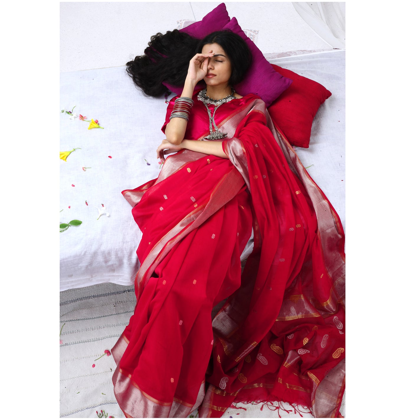 Rose Ecoloom Maheshwari Saree