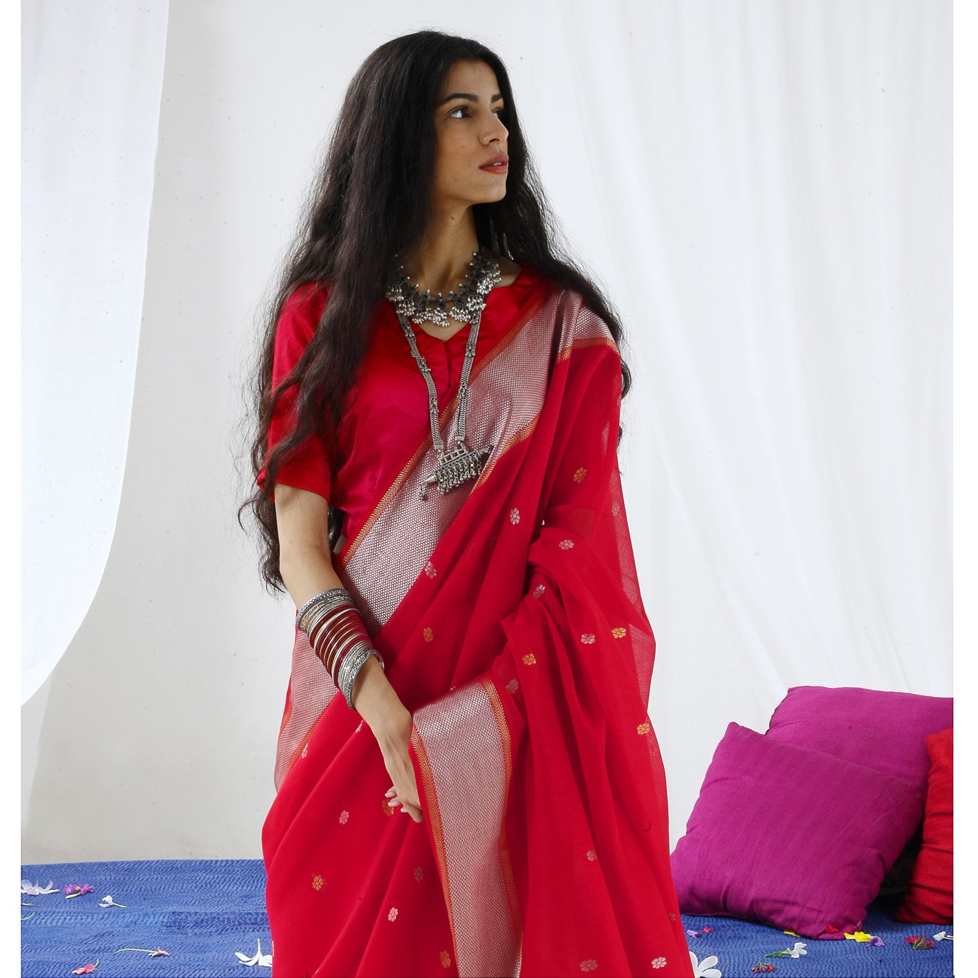 Rose Ecoloom Maheshwari Saree