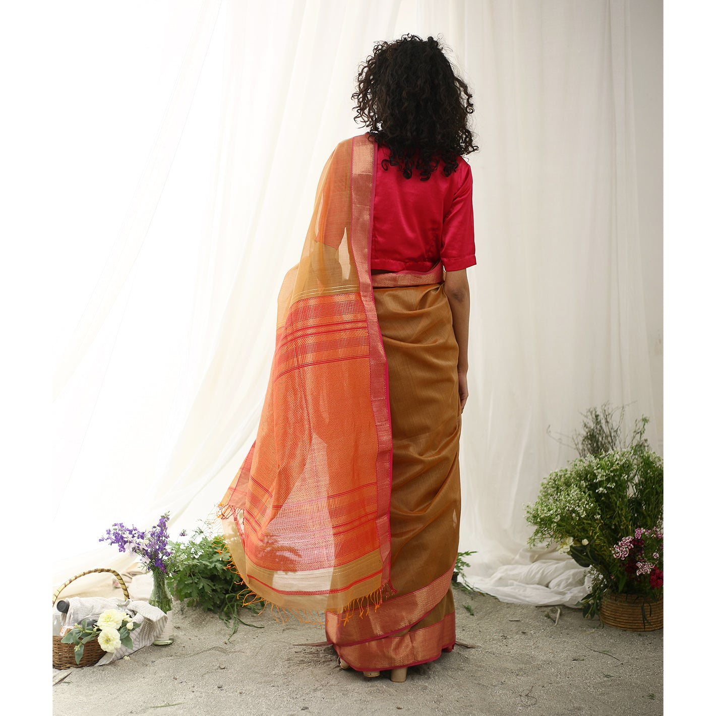 Phalsa Ecoloom Maheshwari Saree