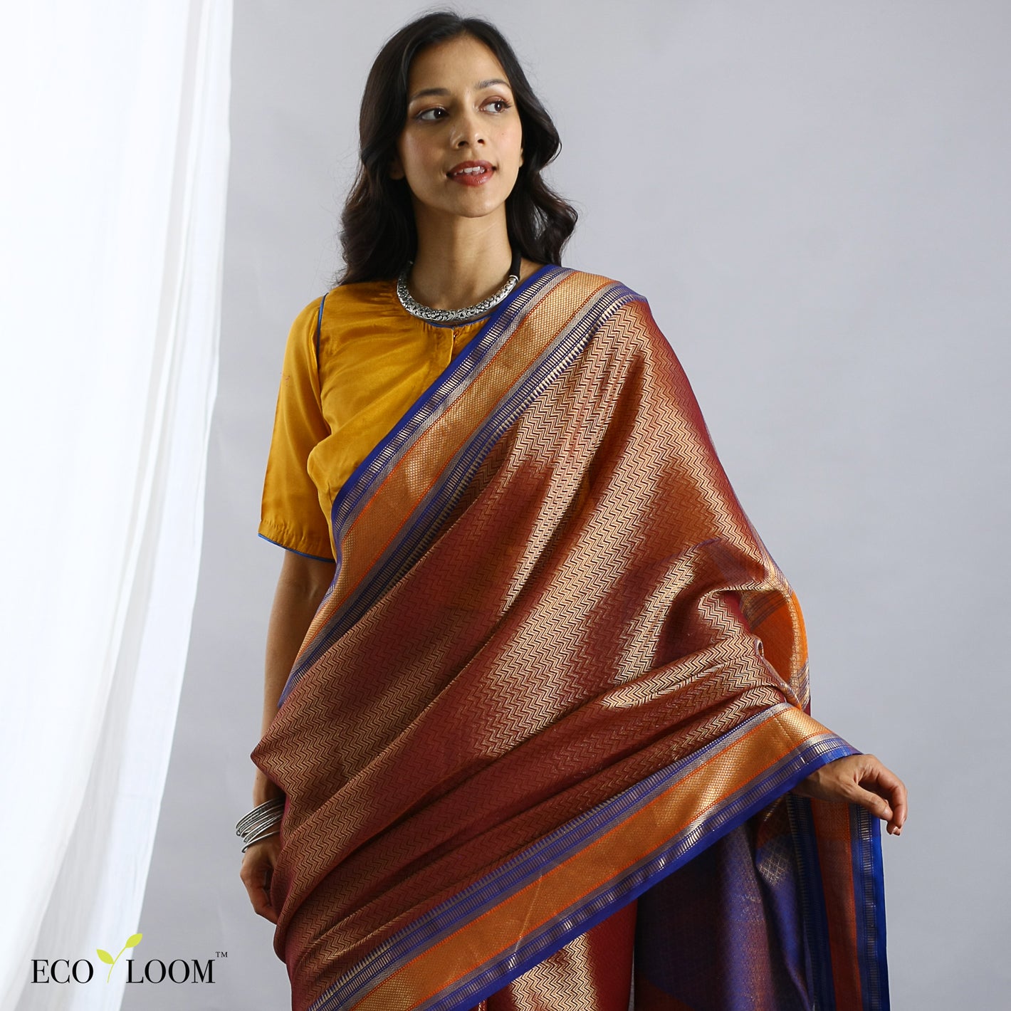 Jumeira Silk Tissue Ecoloom Saree In Coffee Brown