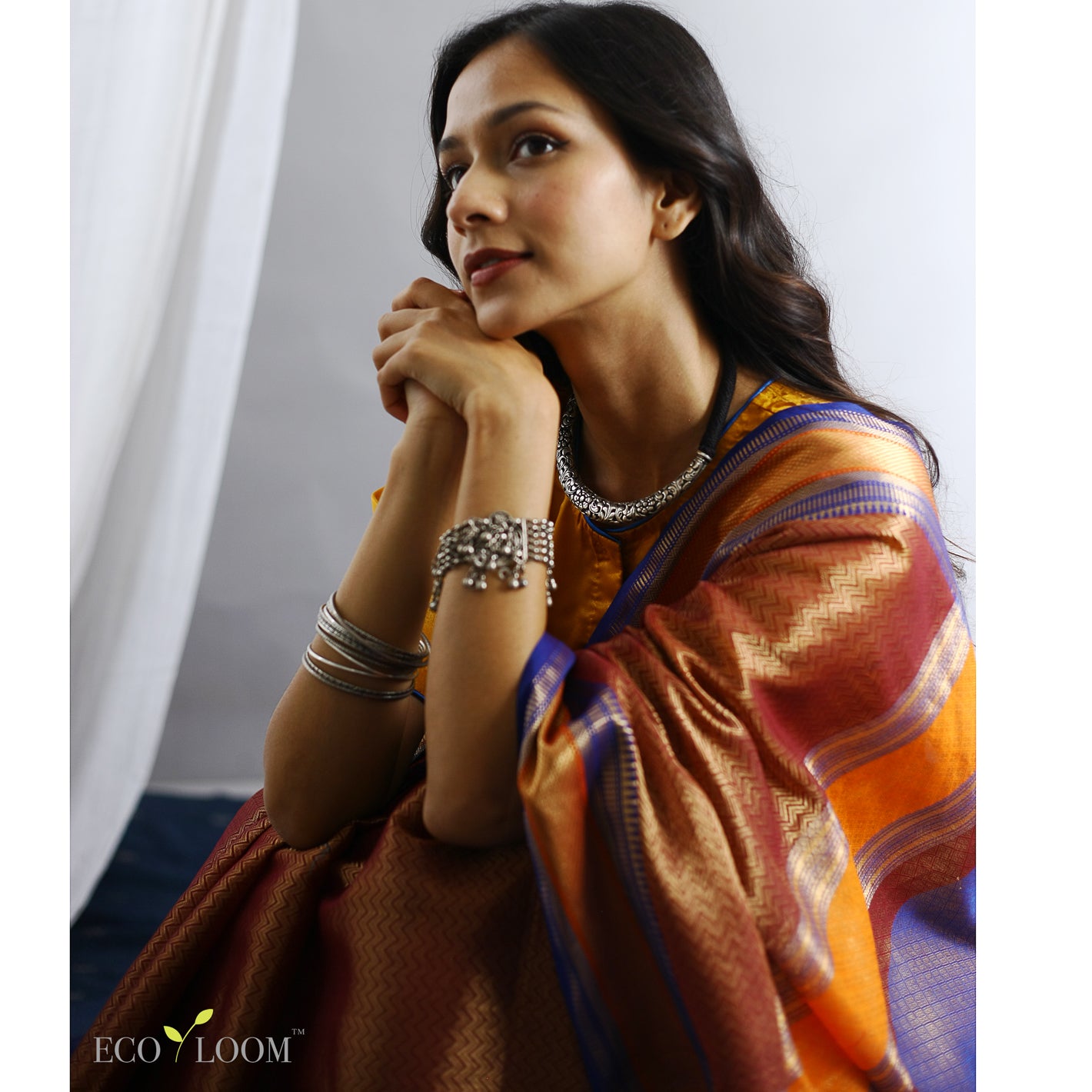 Jumeira Silk Tissue Ecoloom Saree In Coffee Brown
