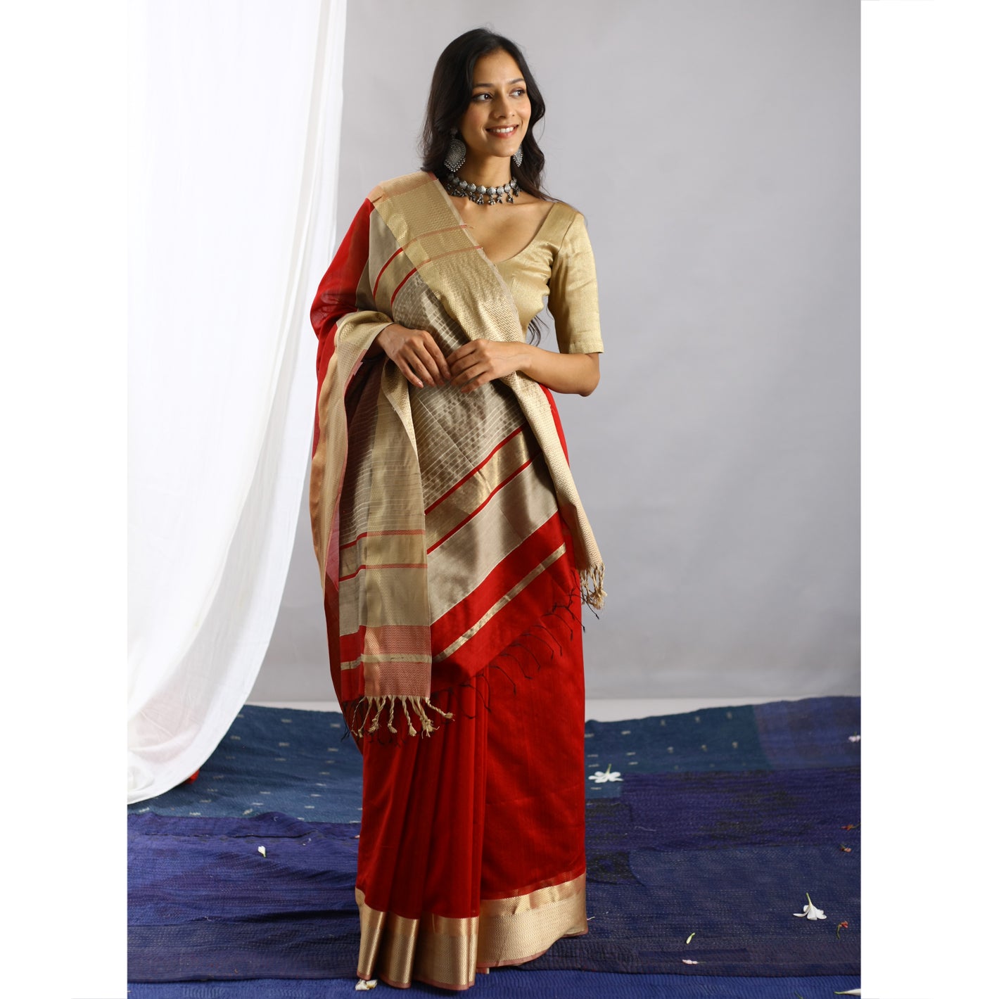 Greeshma Ecoloom Red Cotton Silk Saree