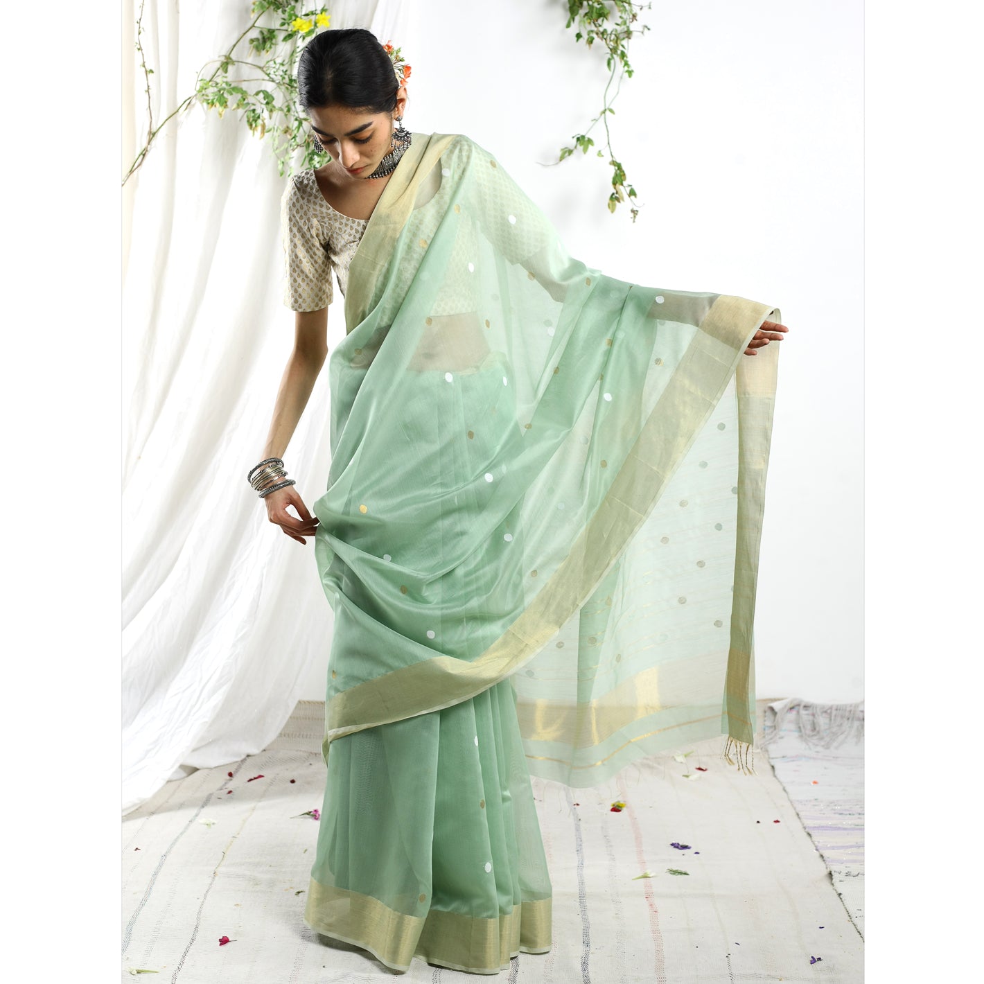 Ecoloom Trishna Buti Silk Cotton Handloom Saree