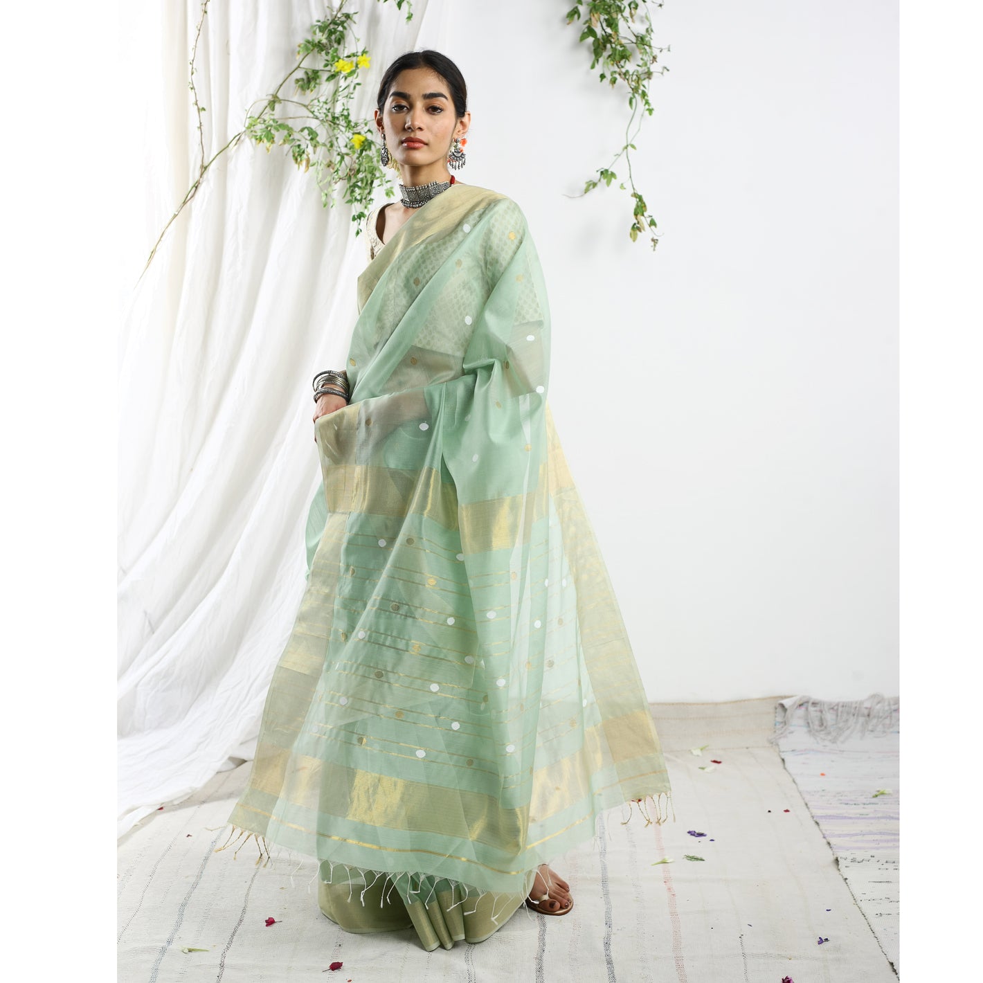 Ecoloom Trishna Buti Silk Cotton Handloom Saree