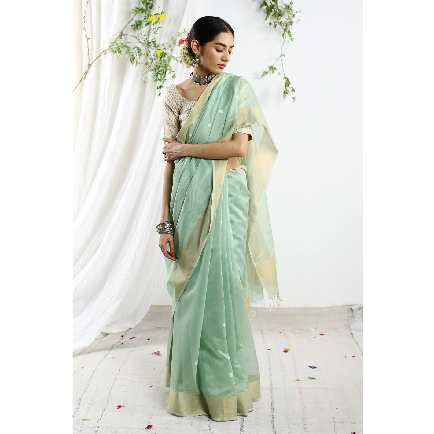 Ecoloom Trishna Buti Silk Cotton Handloom Saree