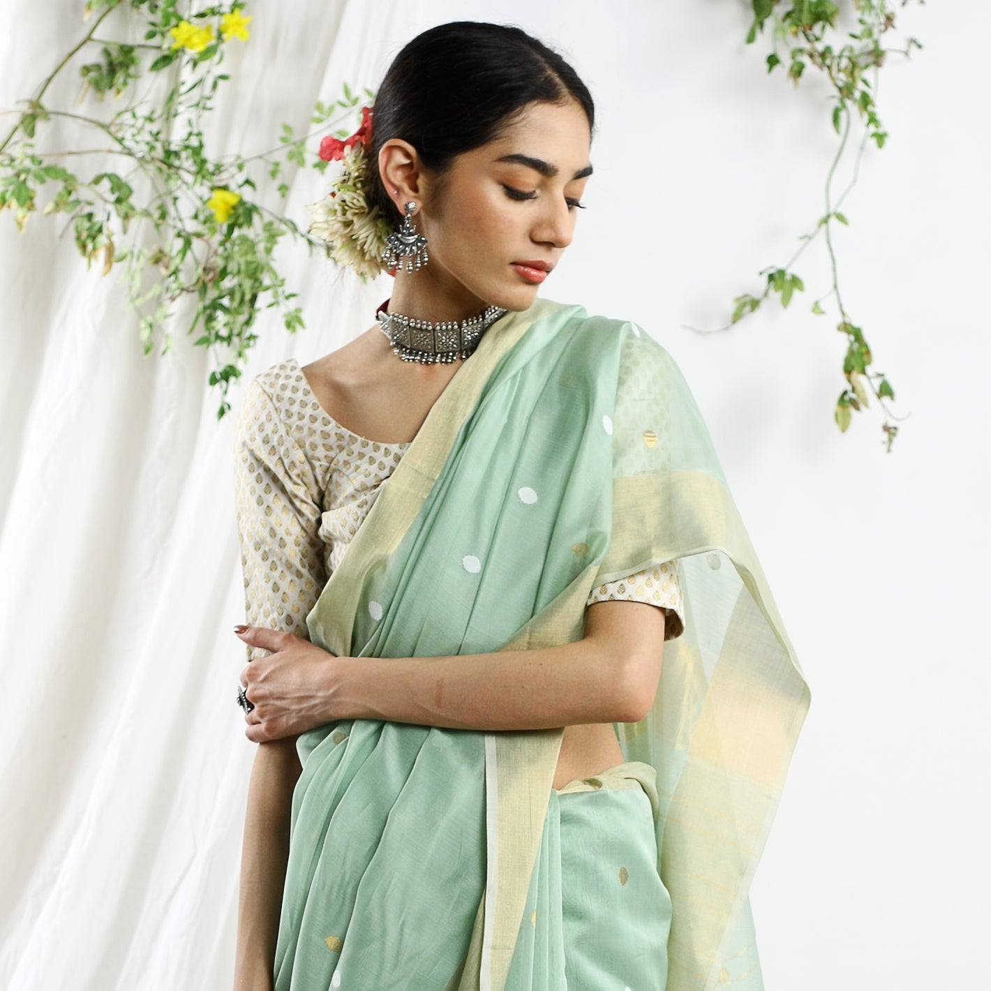 Ecoloom Trishna Buti Silk Cotton Handloom Saree