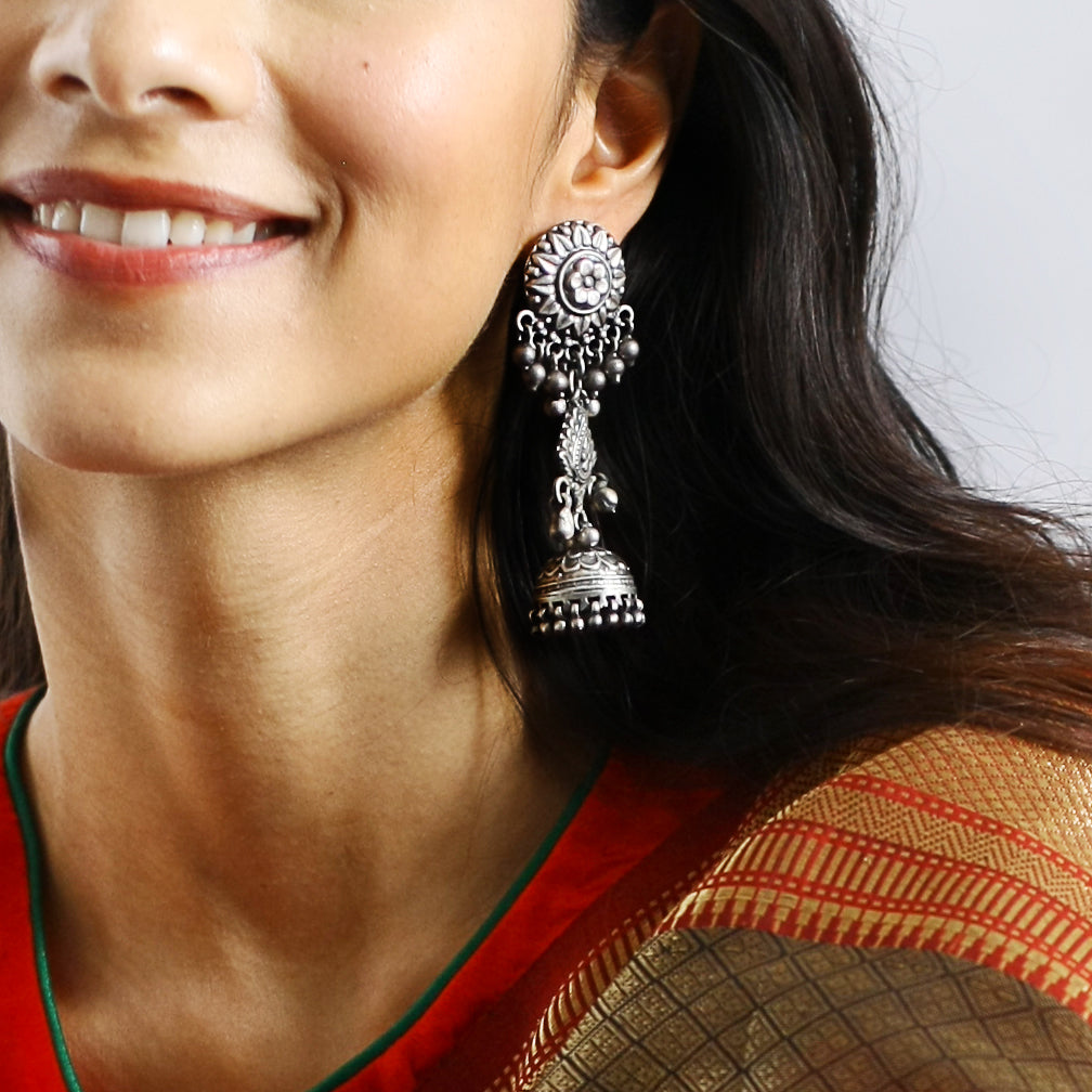 Trikona Jhumka In Silver