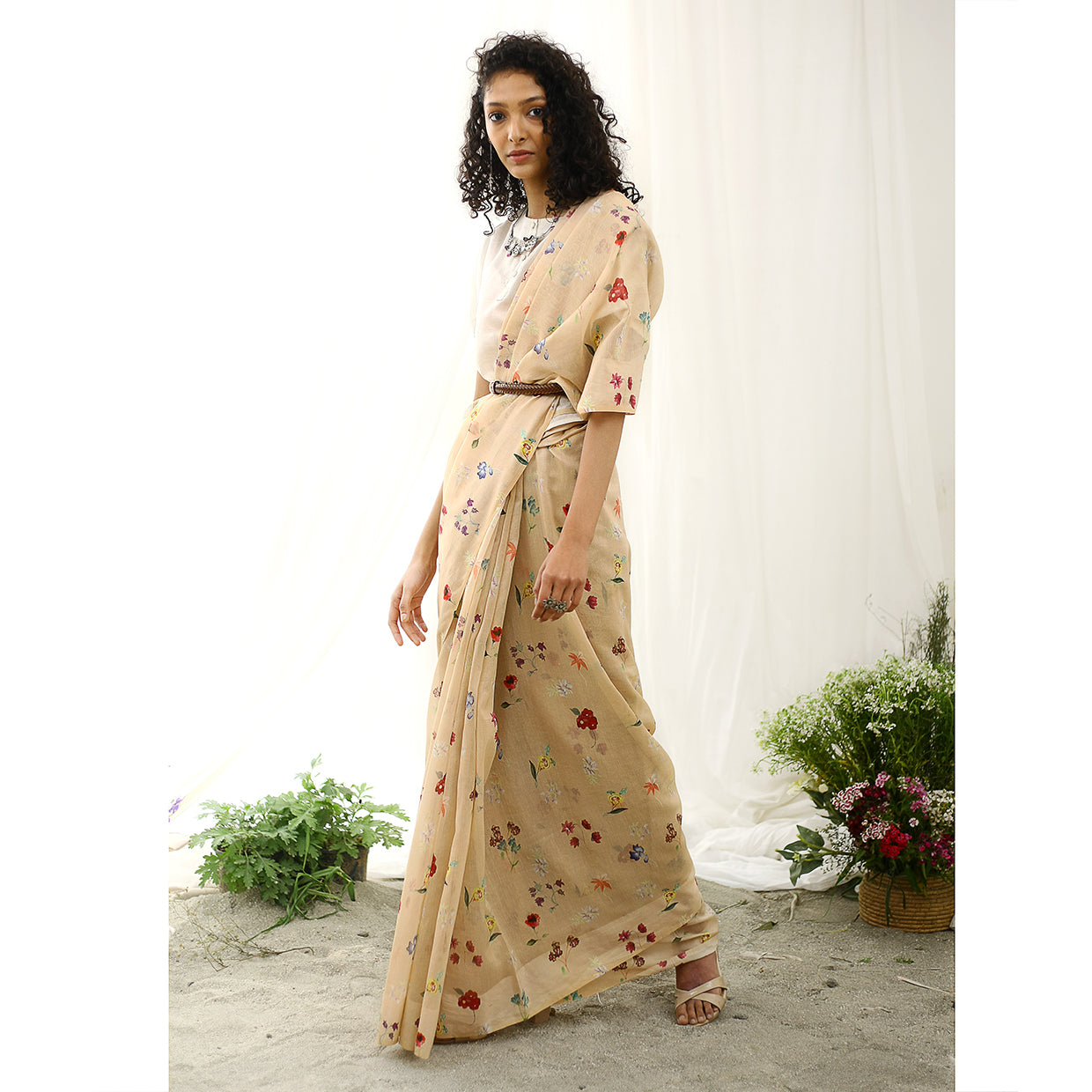 Sunbird Ecoloom Floral Printed Saree