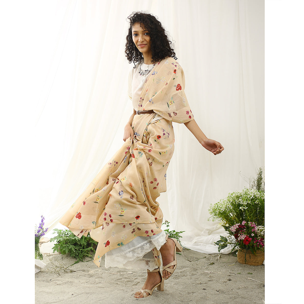 Sunbird Ecoloom Floral Printed Saree