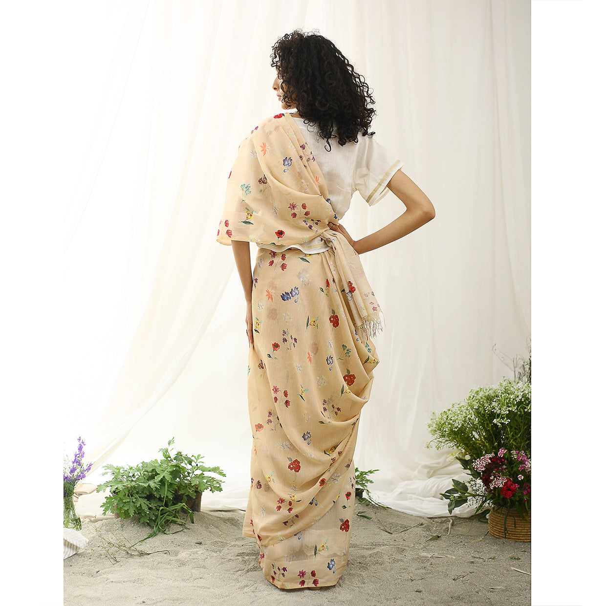 Sunbird Ecoloom Floral Printed Saree