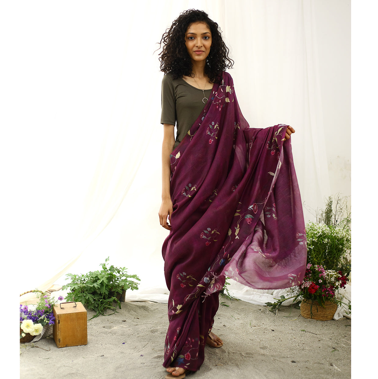 Skylark Ecoloom Floral Printed Saree