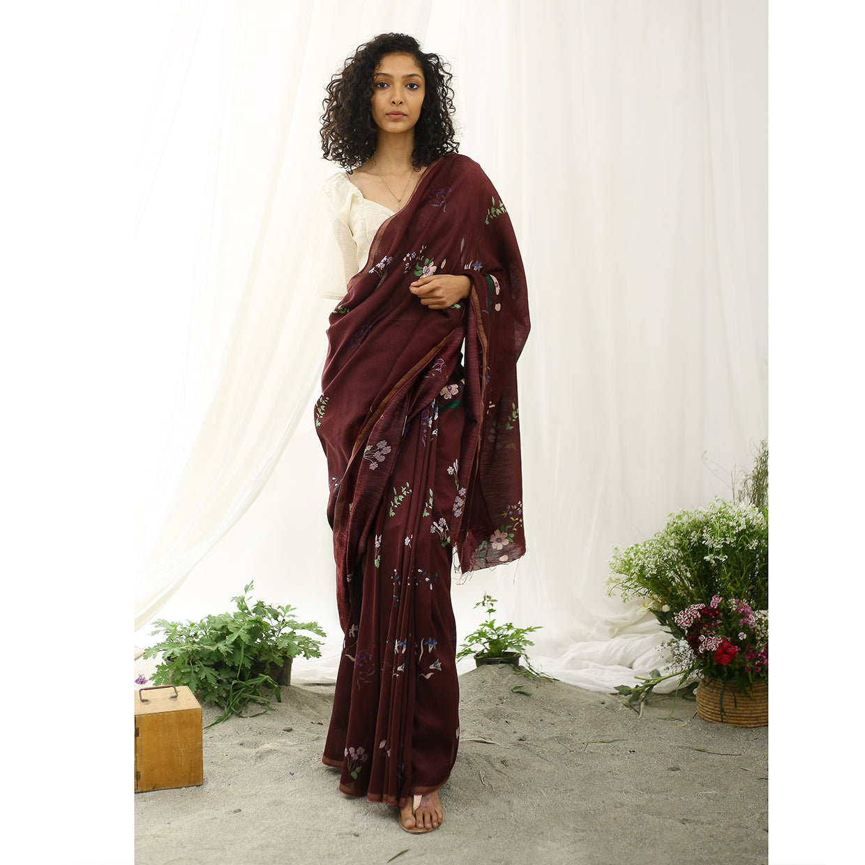 Flamingo Ecoloom Floral Printed Saree