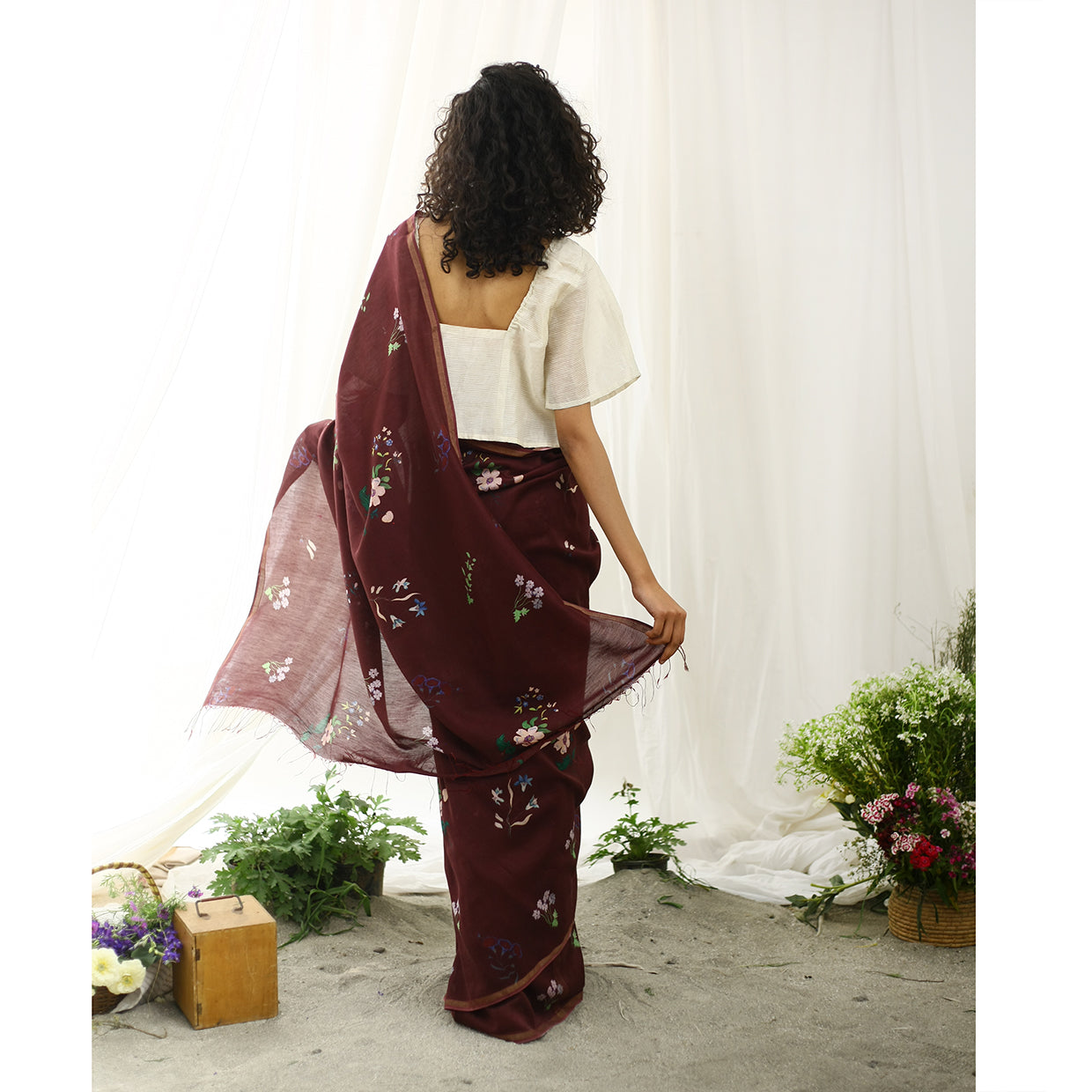 Flamingo Ecoloom Floral Printed Saree