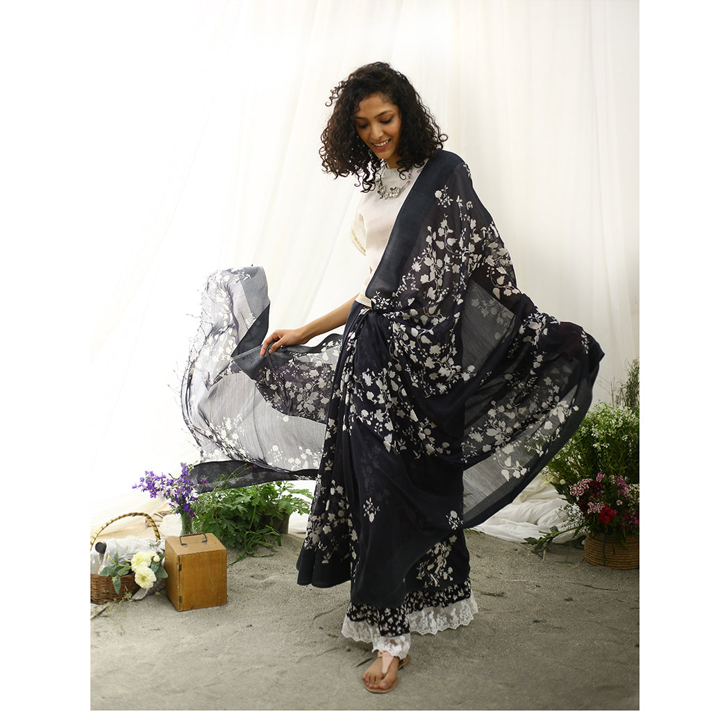 Blackbird Ecoloom Floral Printed Saree