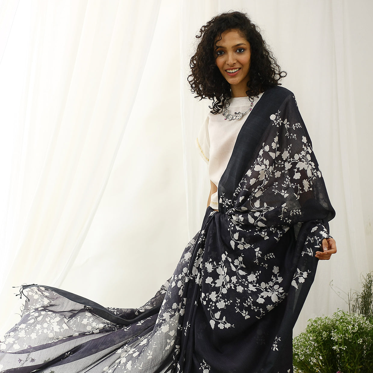 Blackbird Ecoloom Floral Printed Saree