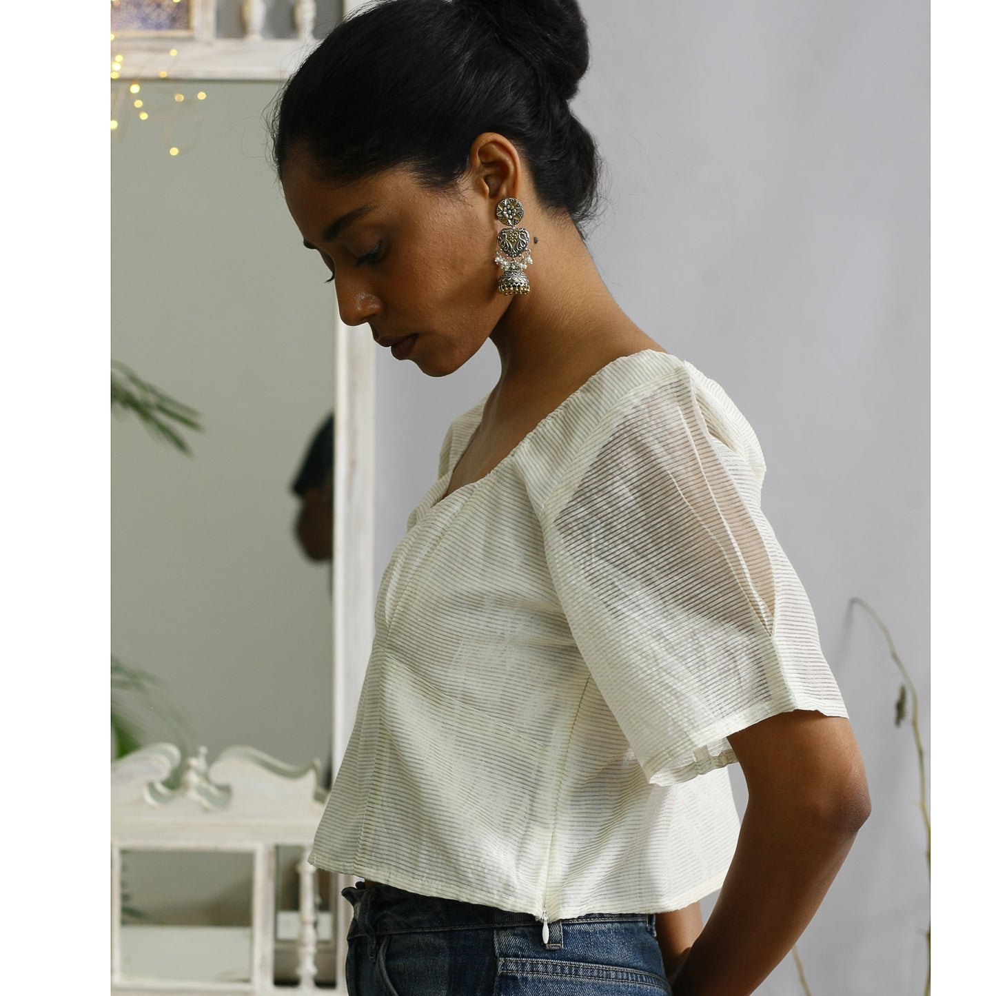Kudzu Ecoloom Cotton Silk Silver Stripe Crop Top