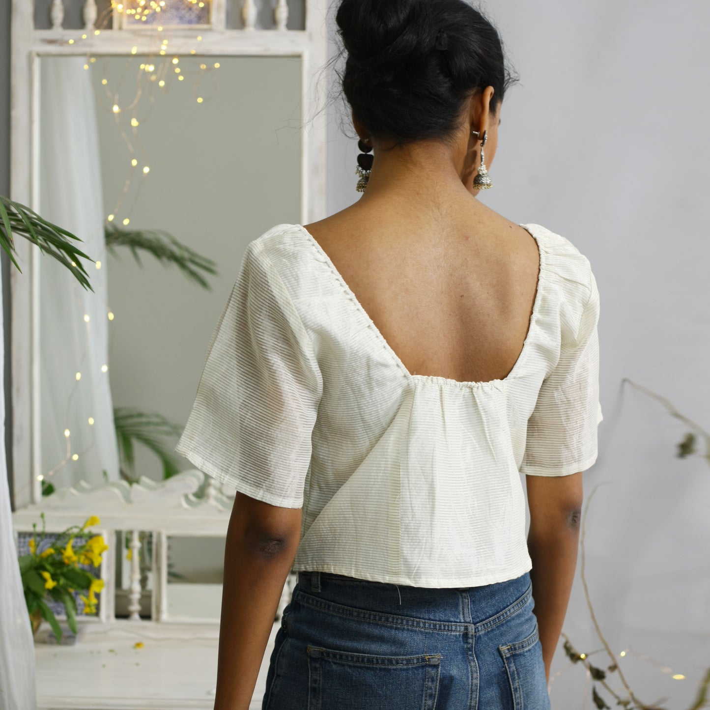 Kudzu Ecoloom Cotton Silk Silver Stripe Crop Top
