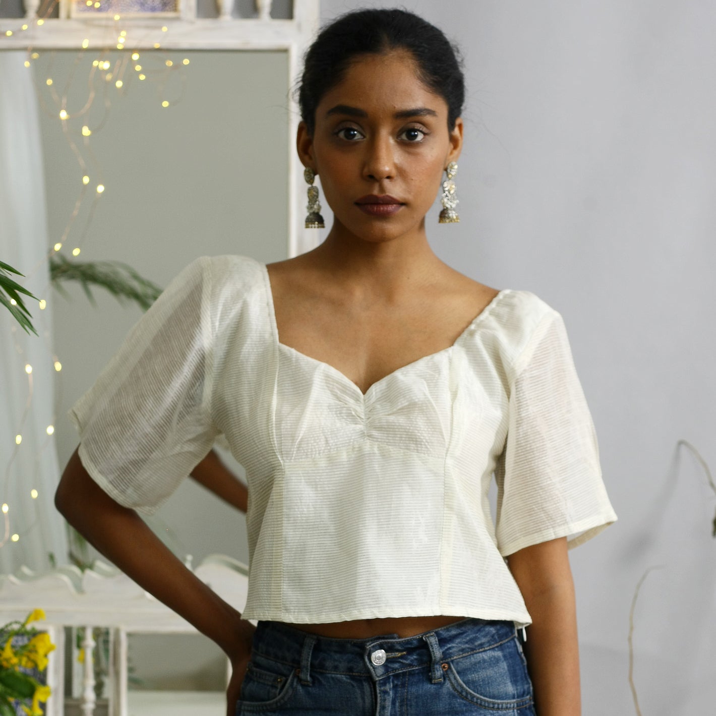 Kudzu Ecoloom Cotton Silk Silver Stripe Crop Top