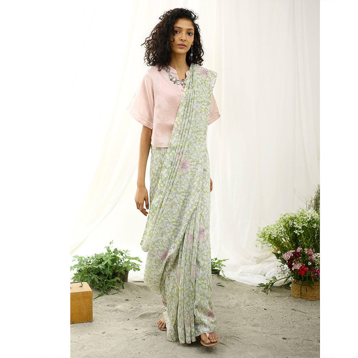 Nightingale Ecoloom Floral Printed Saree