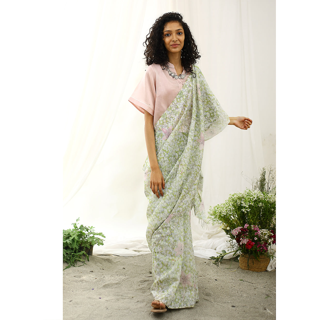 Nightingale Ecoloom Floral Printed Saree