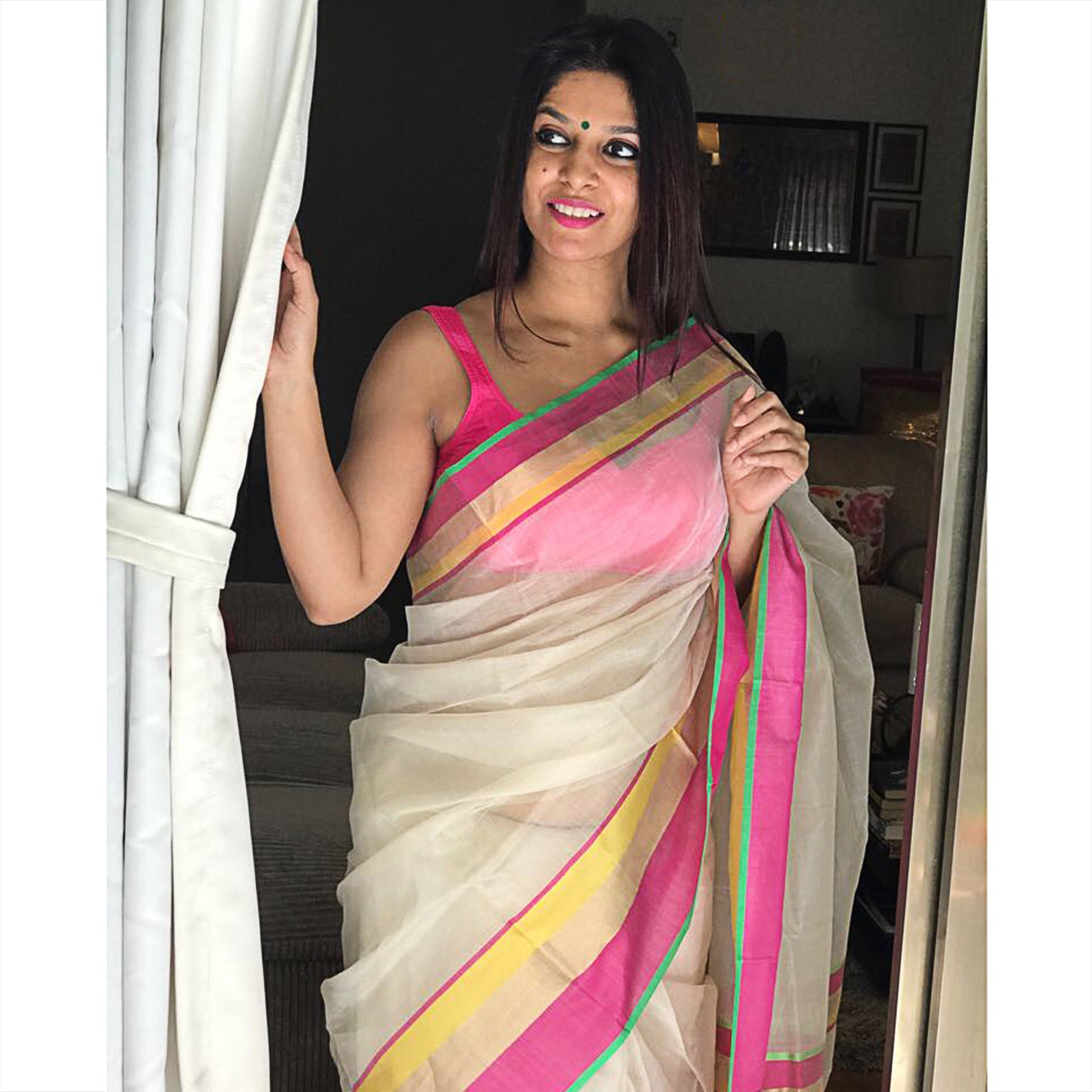 Jasmine Ecoloom Maheshwari Saree