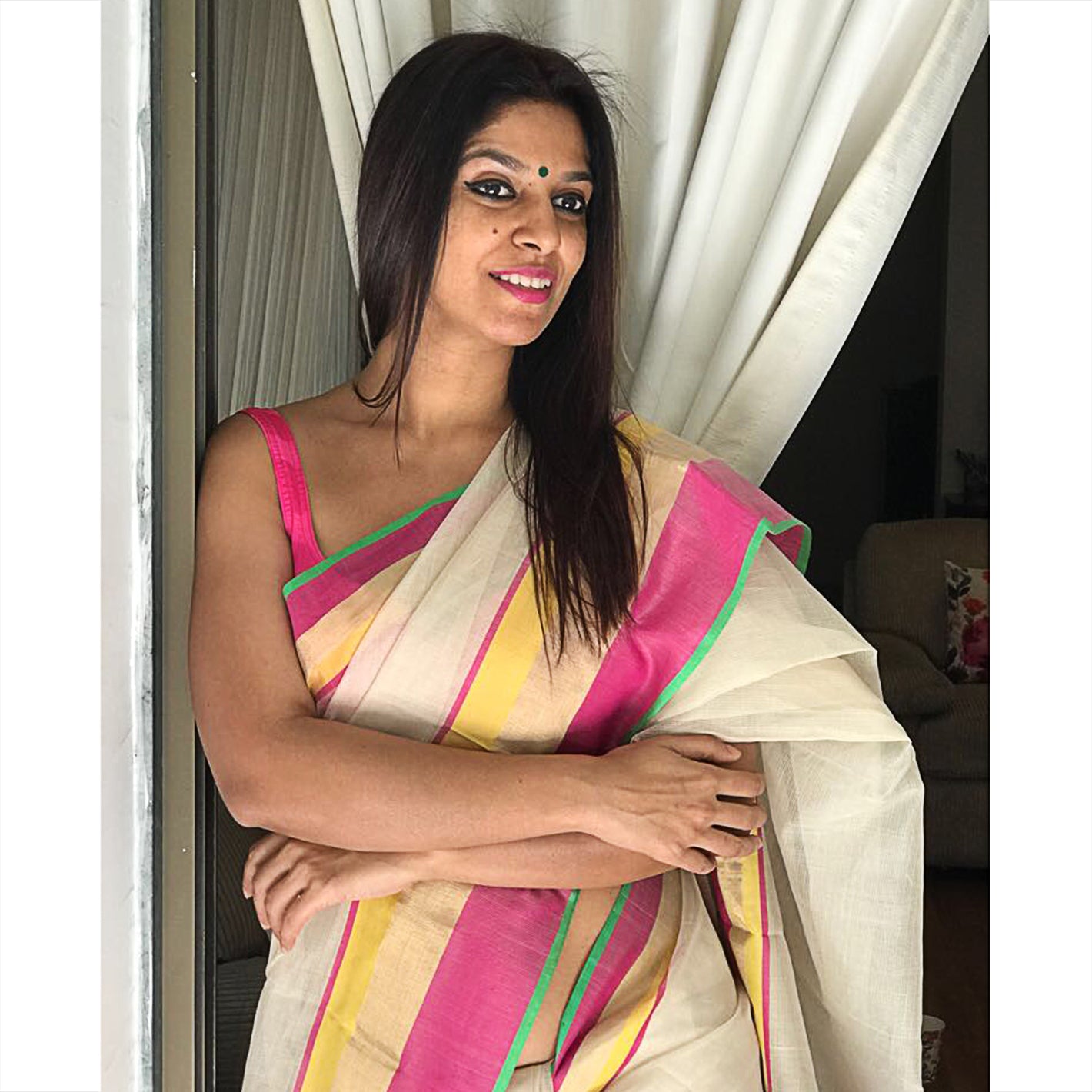 Jasmine Ecoloom Maheshwari Saree