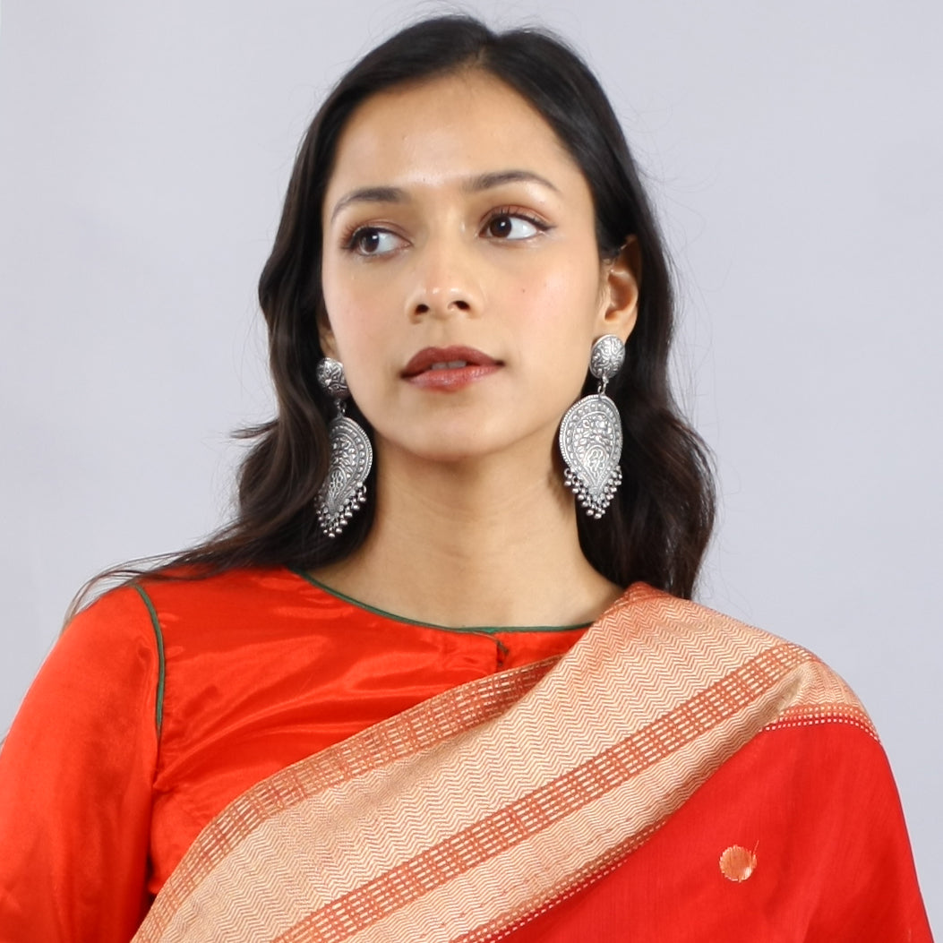 Paan Earrings In Silver