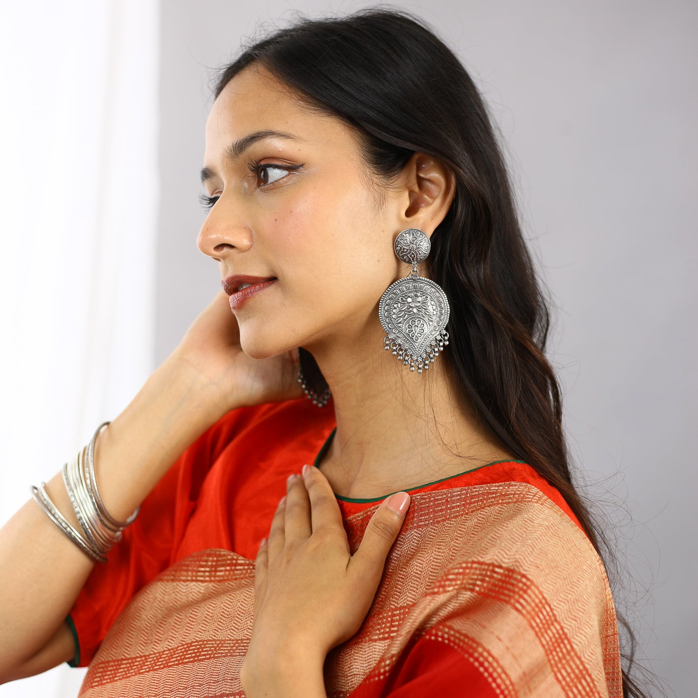 Paan Earrings In Silver