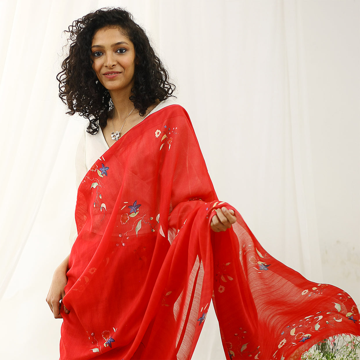Puffin Ecoloom Floral Printed Saree